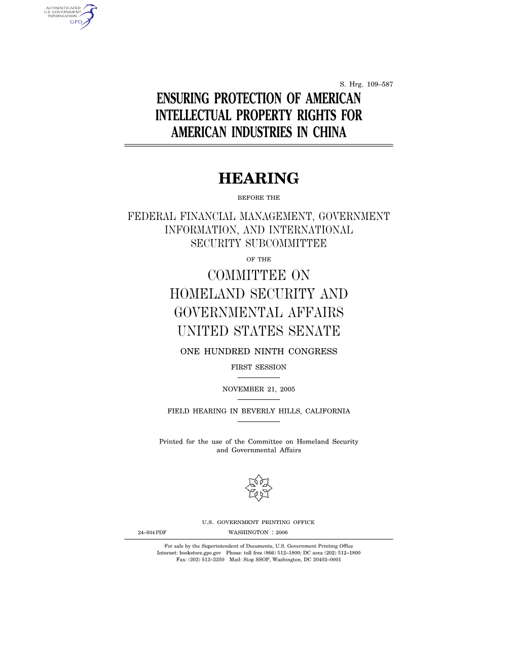 Ensuring Protection of American Intellectual Property Rights for American Industries in China