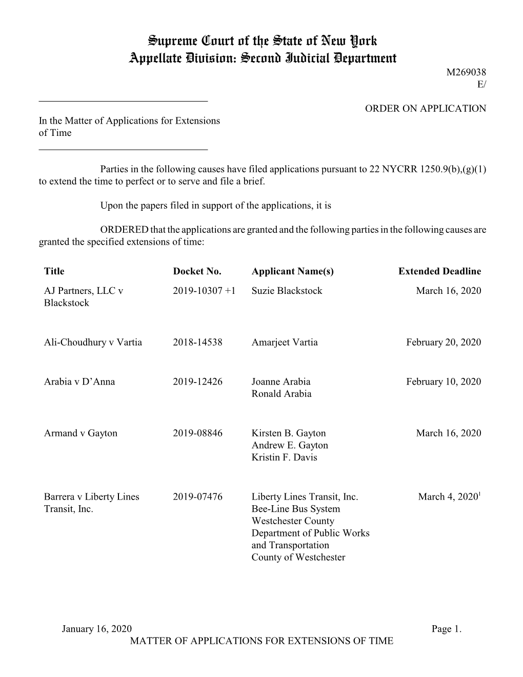 Mtr of Applications for Extensions of Time