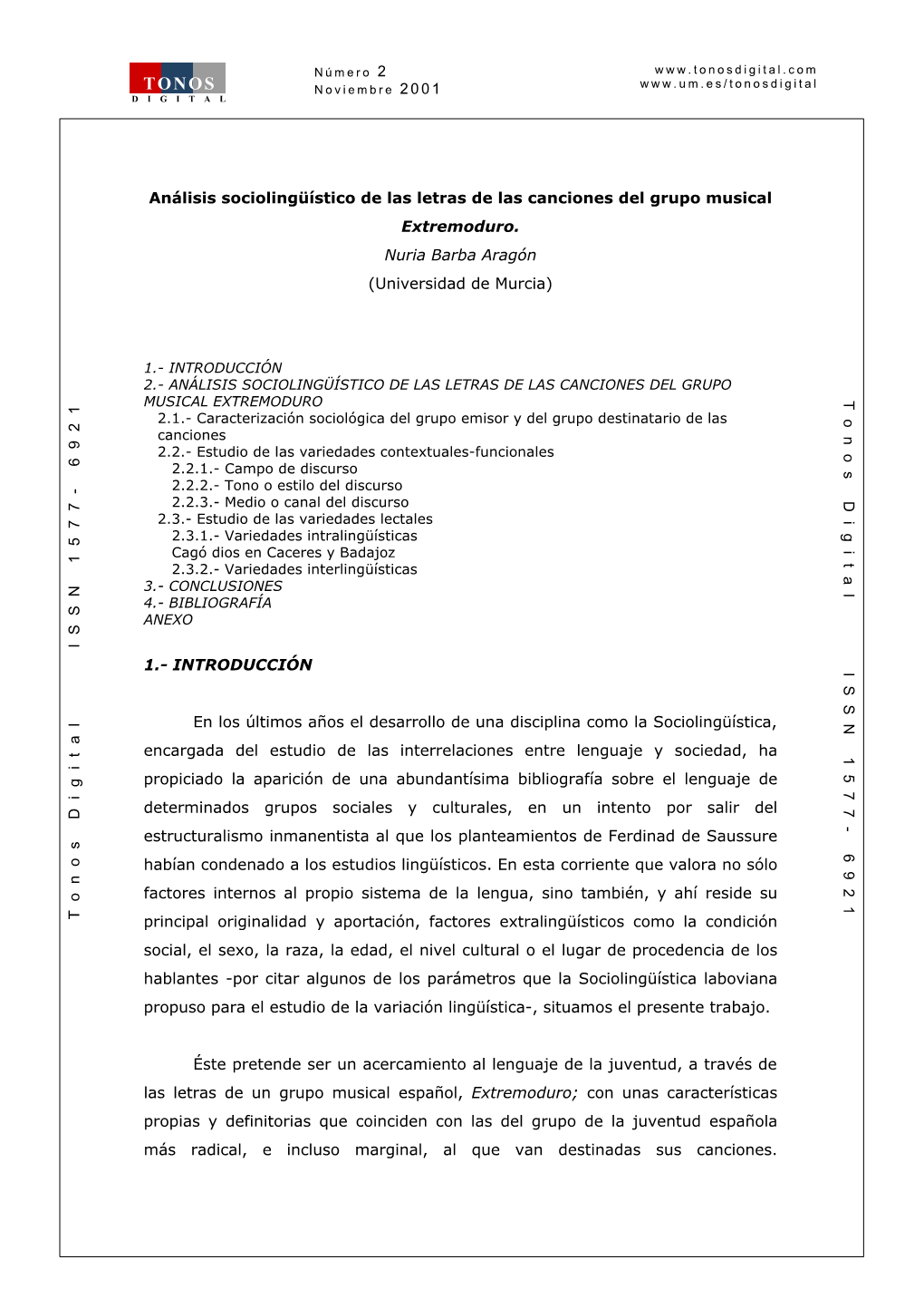 Análisis Sociolingüístico De Las Letras De Las Canciones Del Grupo Musical