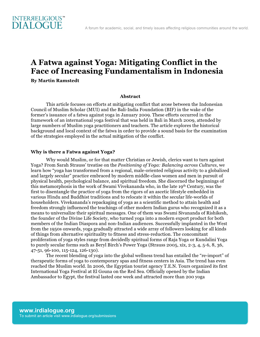 "A Fatwa Against Yoga- Mitigating Conflict in the Face of Increasing