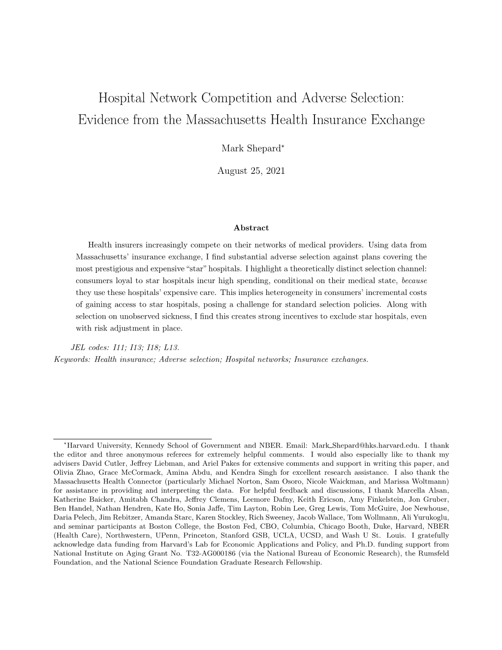Hospital Network Competition and Adverse Selection: Evidence from the Massachusetts Health Insurance Exchange