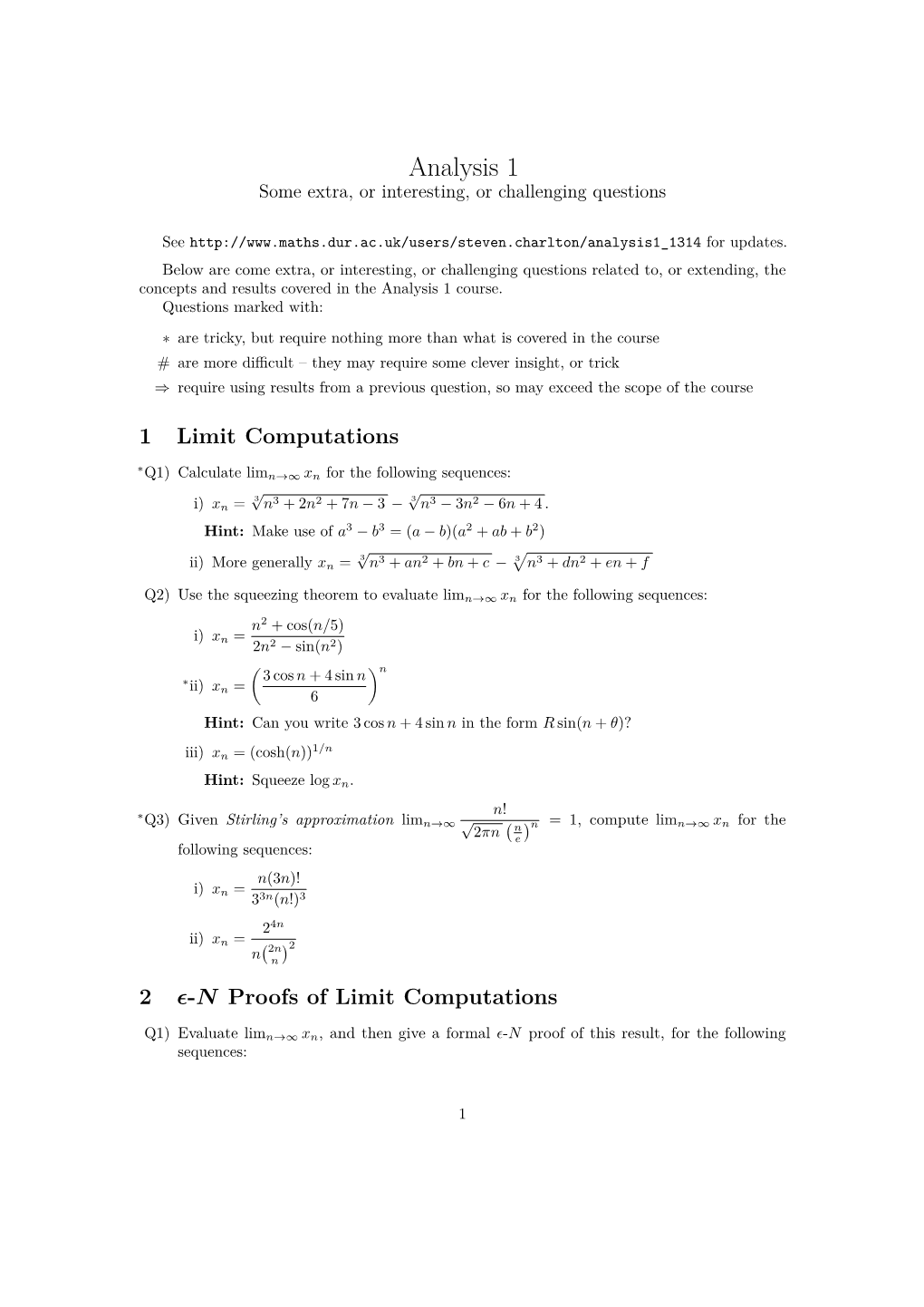 Analysis 1 Some Extra, Or Interesting, Or Challenging Questions