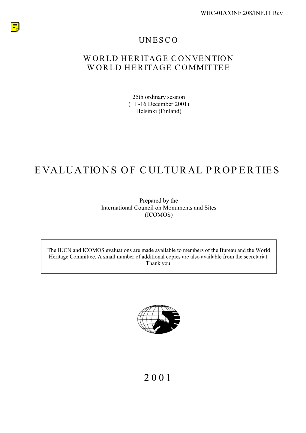 Evaluations of Cultural Properties 2001