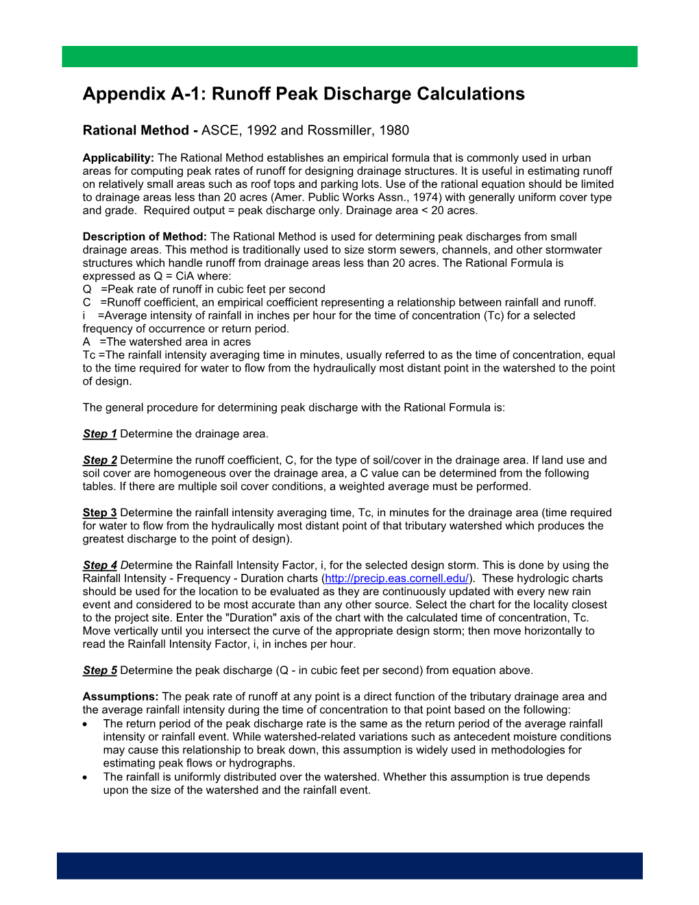 Appendix A-1: Runoff Peak Discharge Calculations