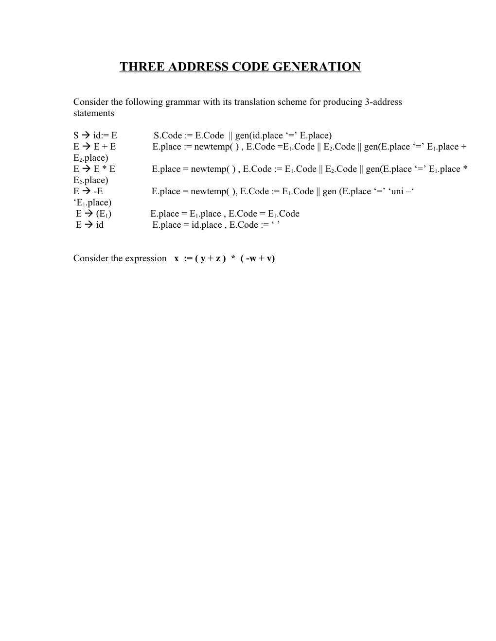 Three Address Code Generation