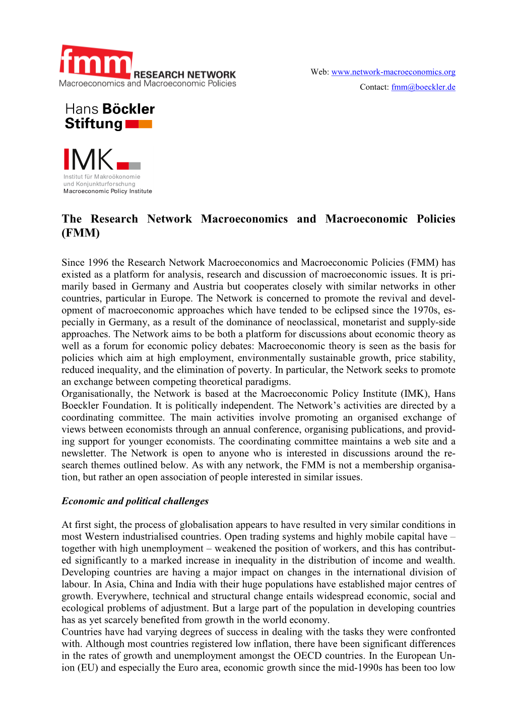 Forschungsnetzwerk Makroökonomie Und Makropolitik (FMM)