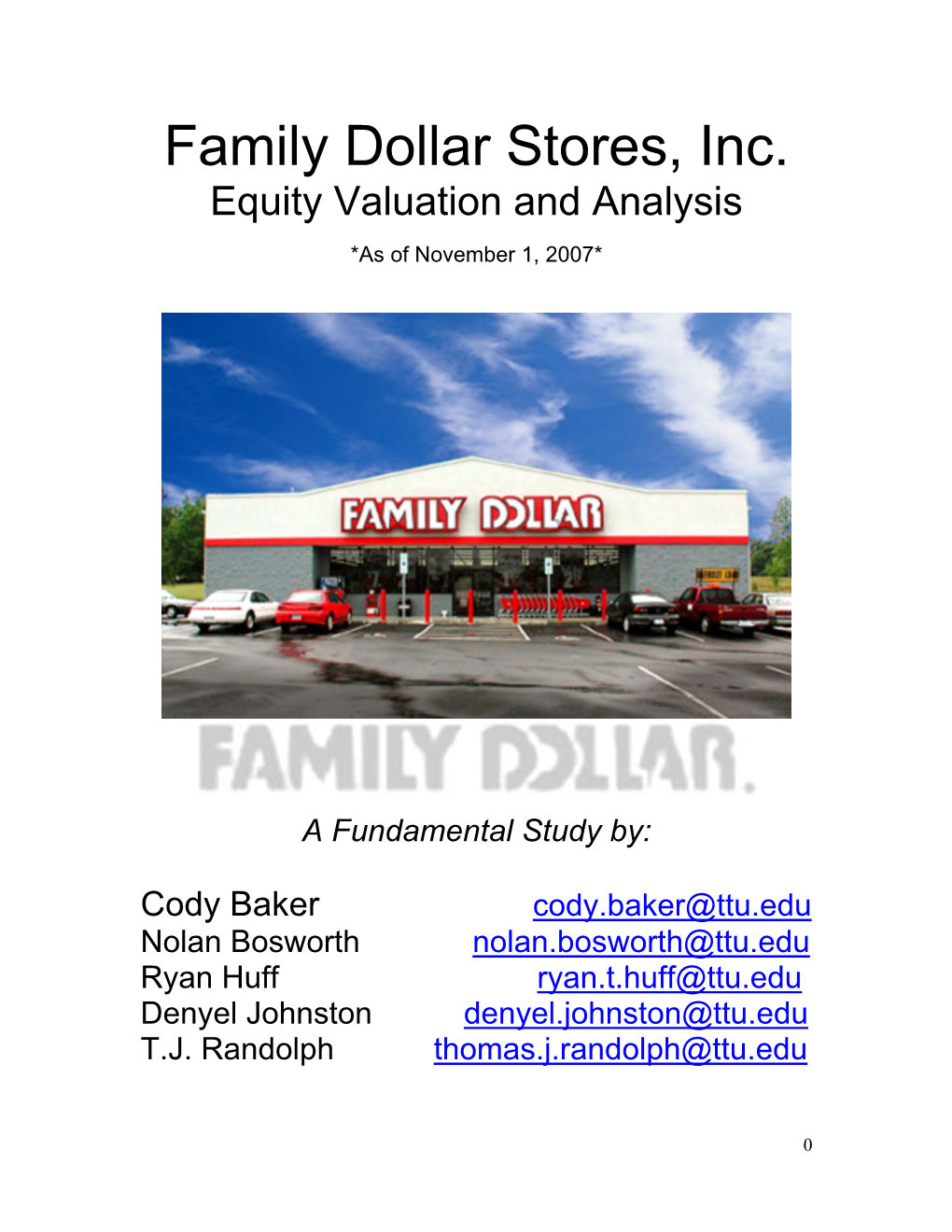 Family Dollar Stores, Inc. Equity Valuation and Analysis