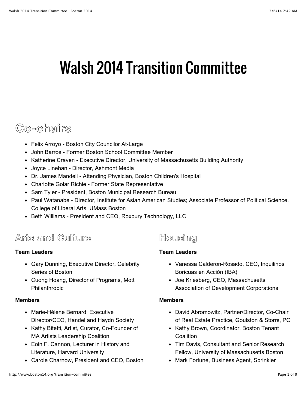 Walsh 2014 Transition Committee | Boston 2014 3/6/14 7:42 AM