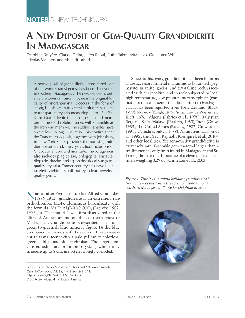 A New Deposit of Gem-Quality Grandidierite in Madagascar