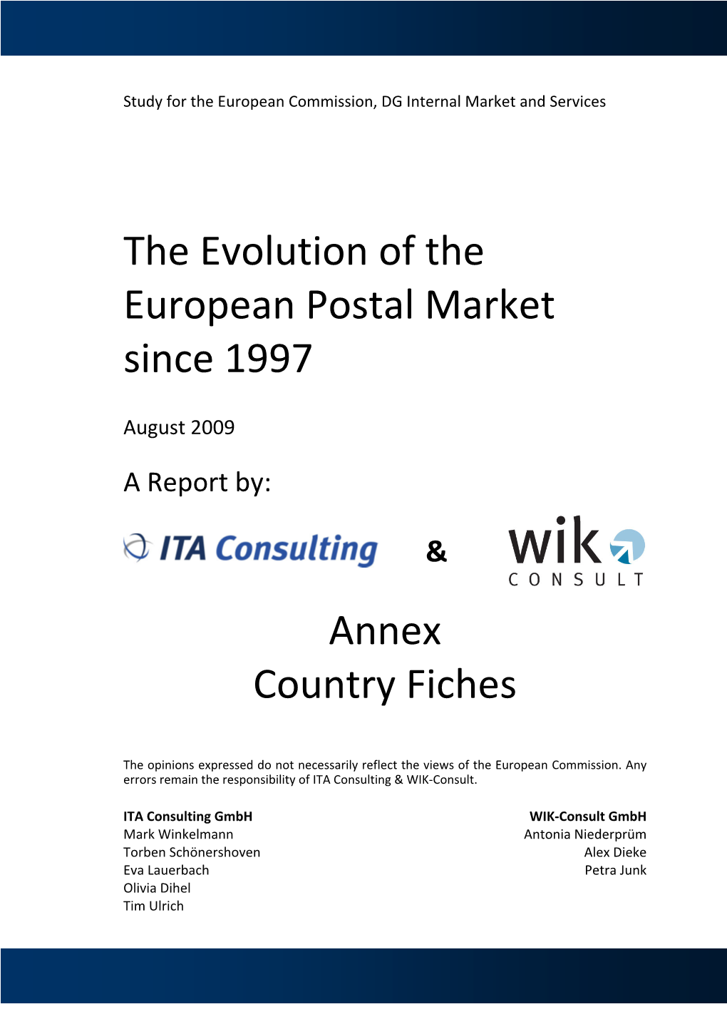 The Evolution of the European Postal Market Since 1997 Annex Country Fiches