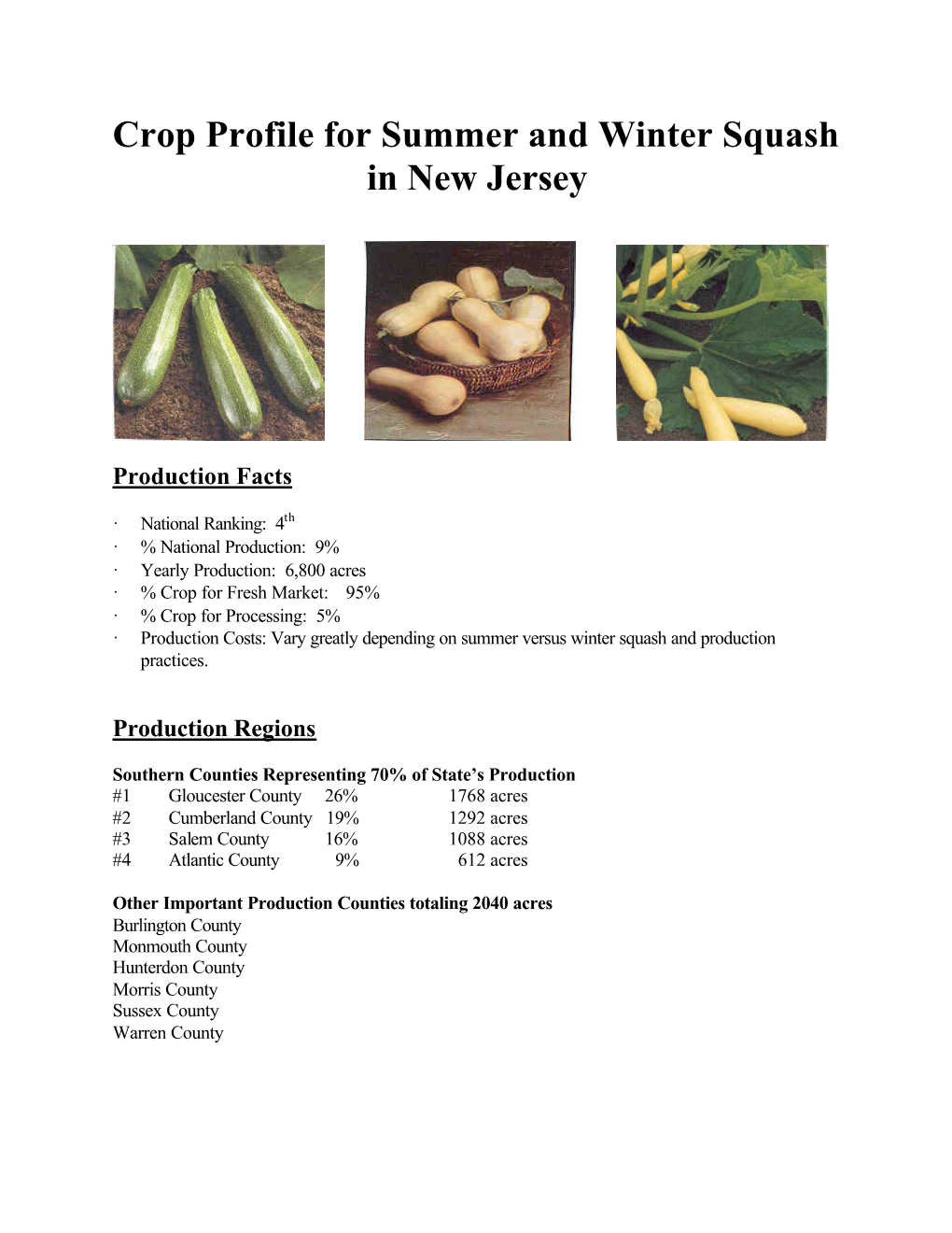 Crop Profile for Summer and Winter Squash in New Jersey