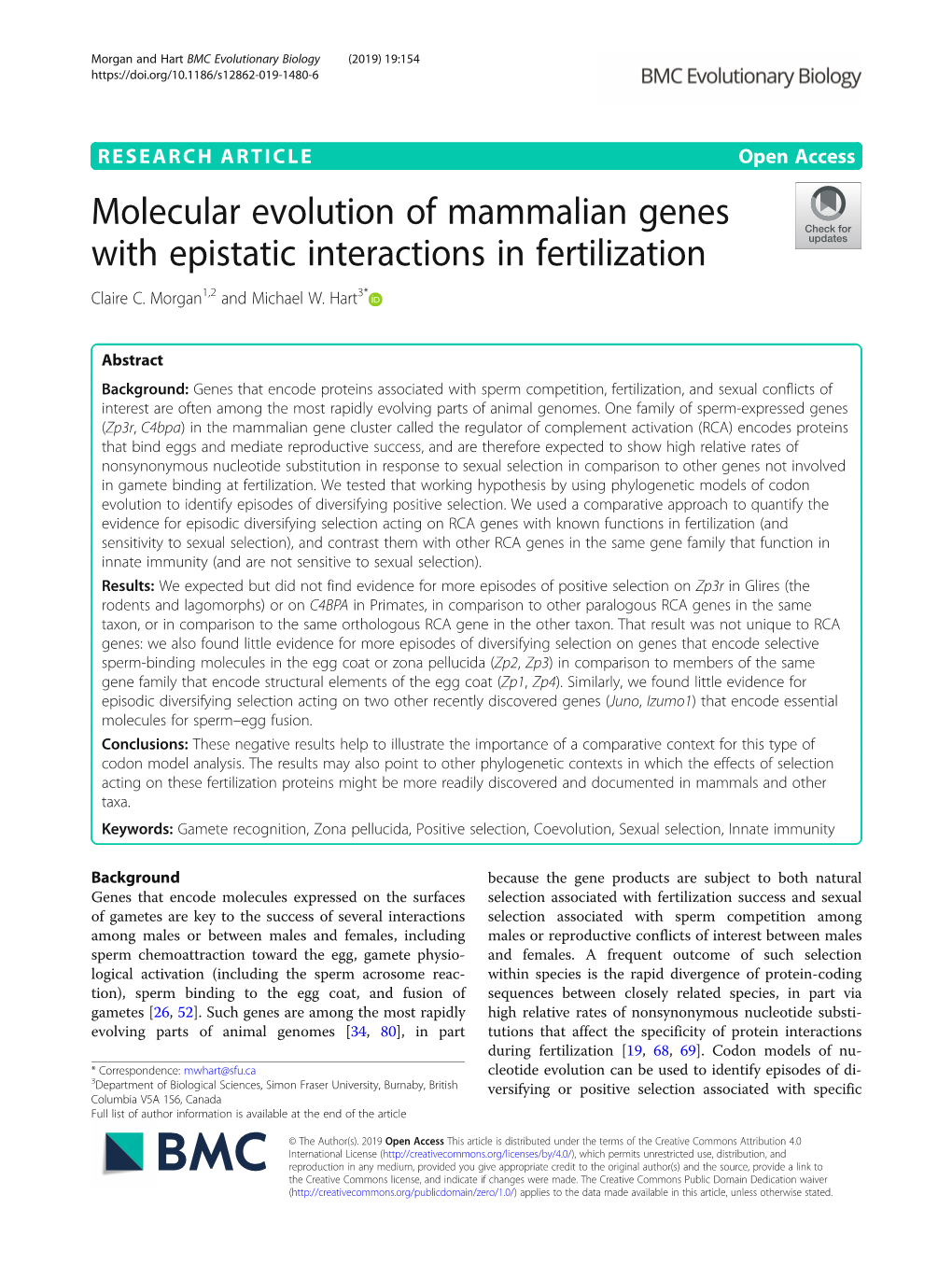 Molecular Evolution of Mammalian Genes with Epistatic Interactions in Fertilization Claire C