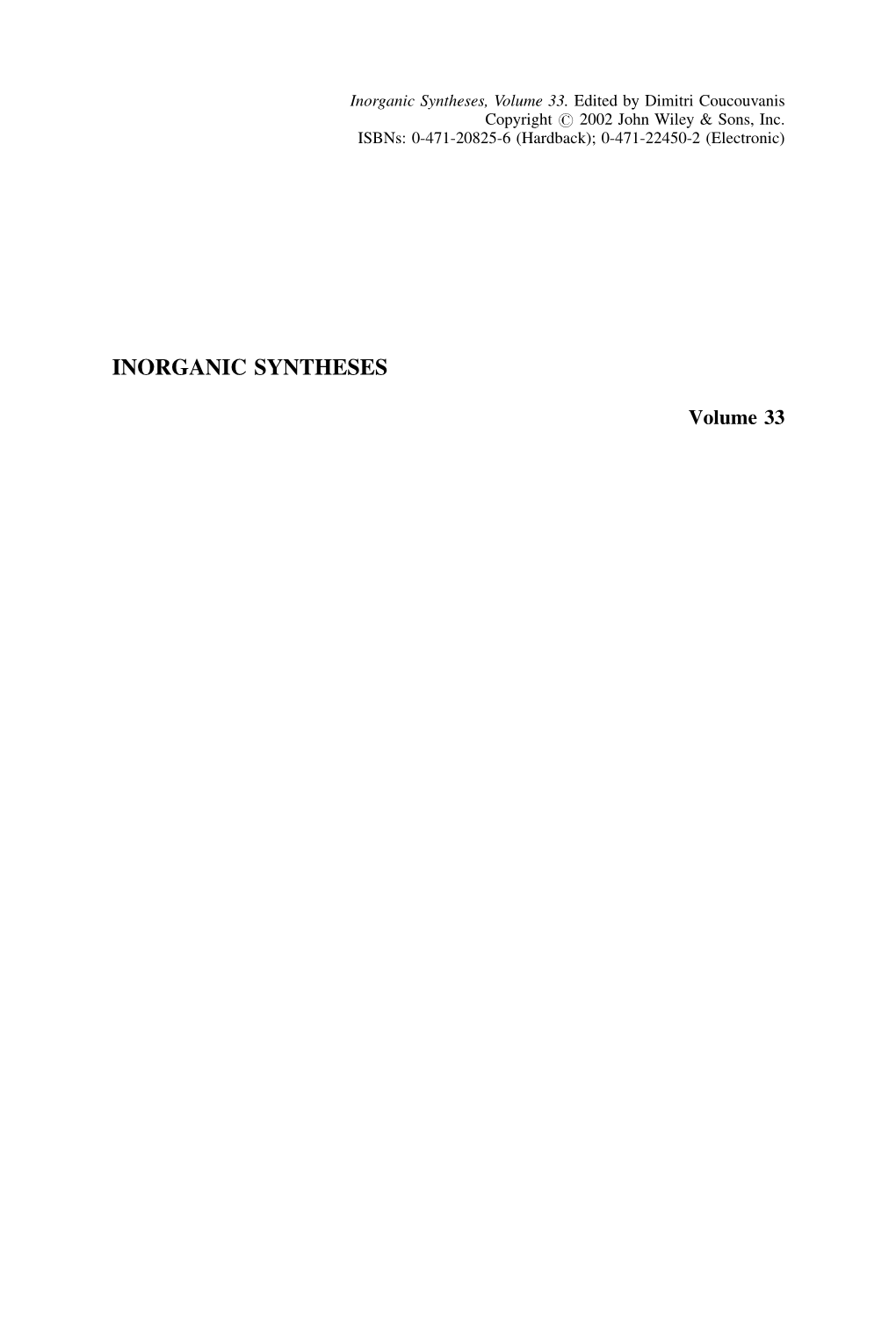 Inorganic Syntheses, Volume 33