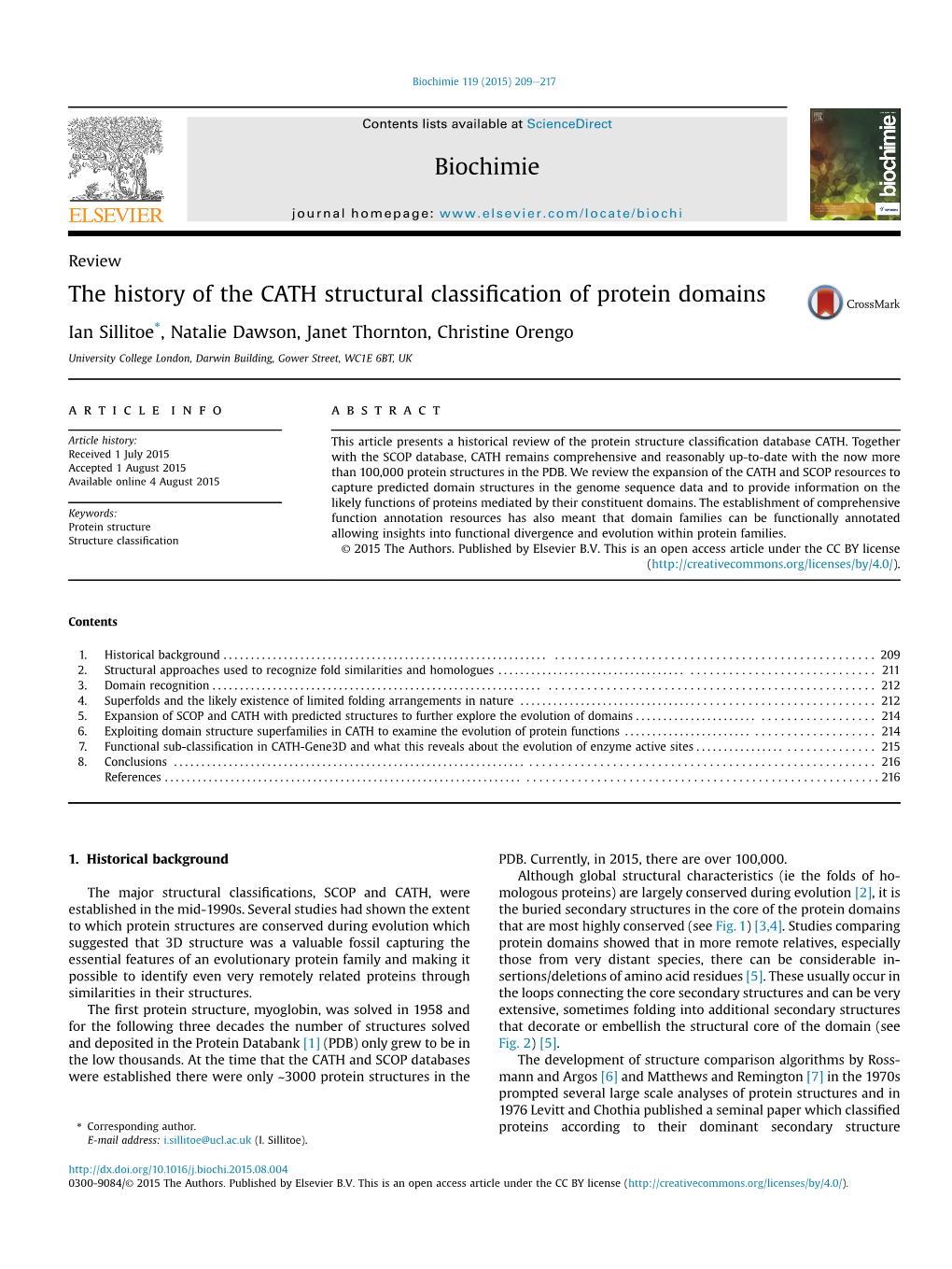 The History of the CATH Structural Classification of Protein Domains