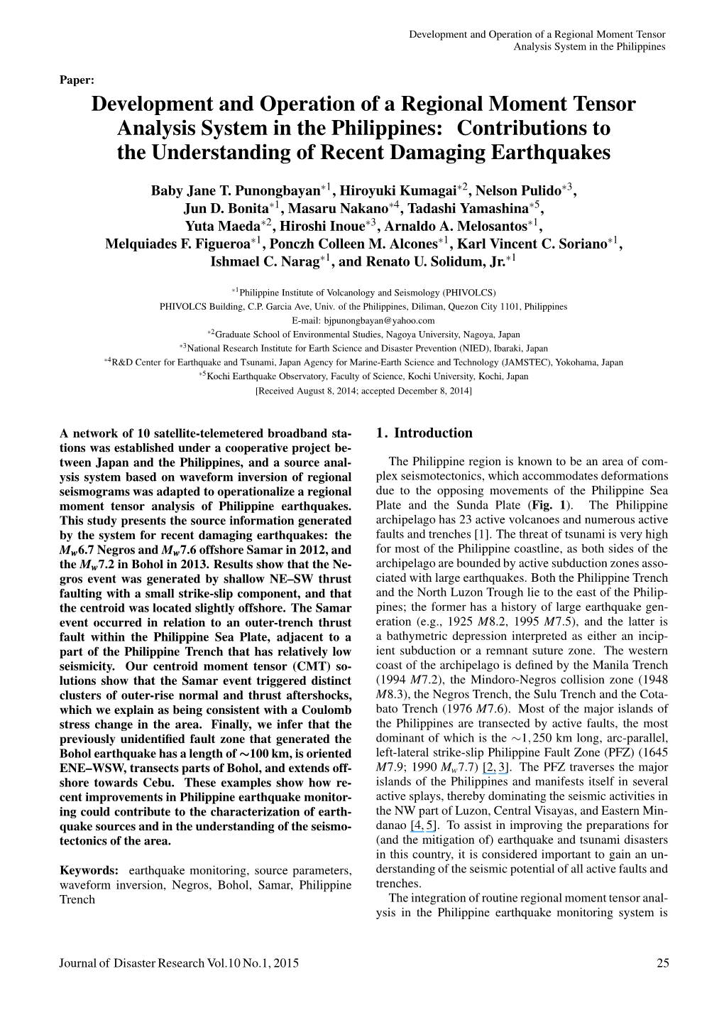 Development and Operation of a Regional Moment Tensor Analysis System in the Philippines