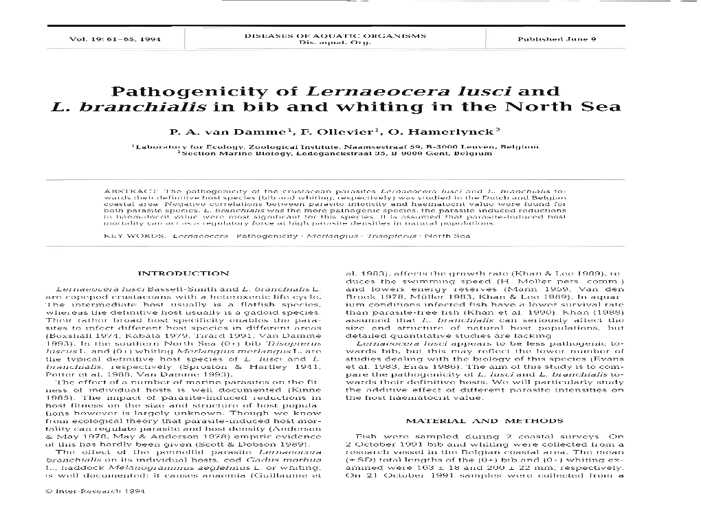 L. Branchialis in Bib and Whiting in the North Sea