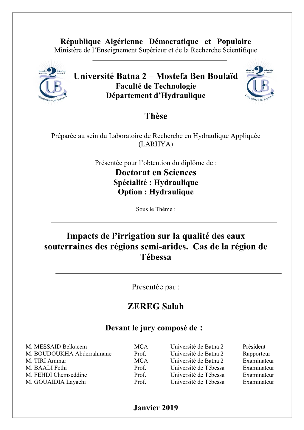 Université Batna 2 – Mostefa Ben Boulaïd Thèse Doctorat En