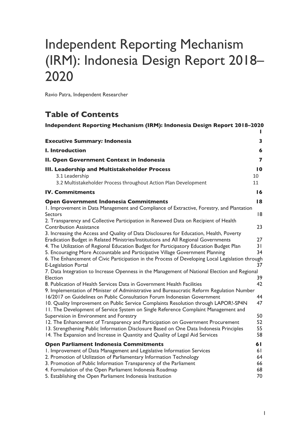 Independent Reporting Mechanism (IRM): Indonesia Design Report 2018– 2020