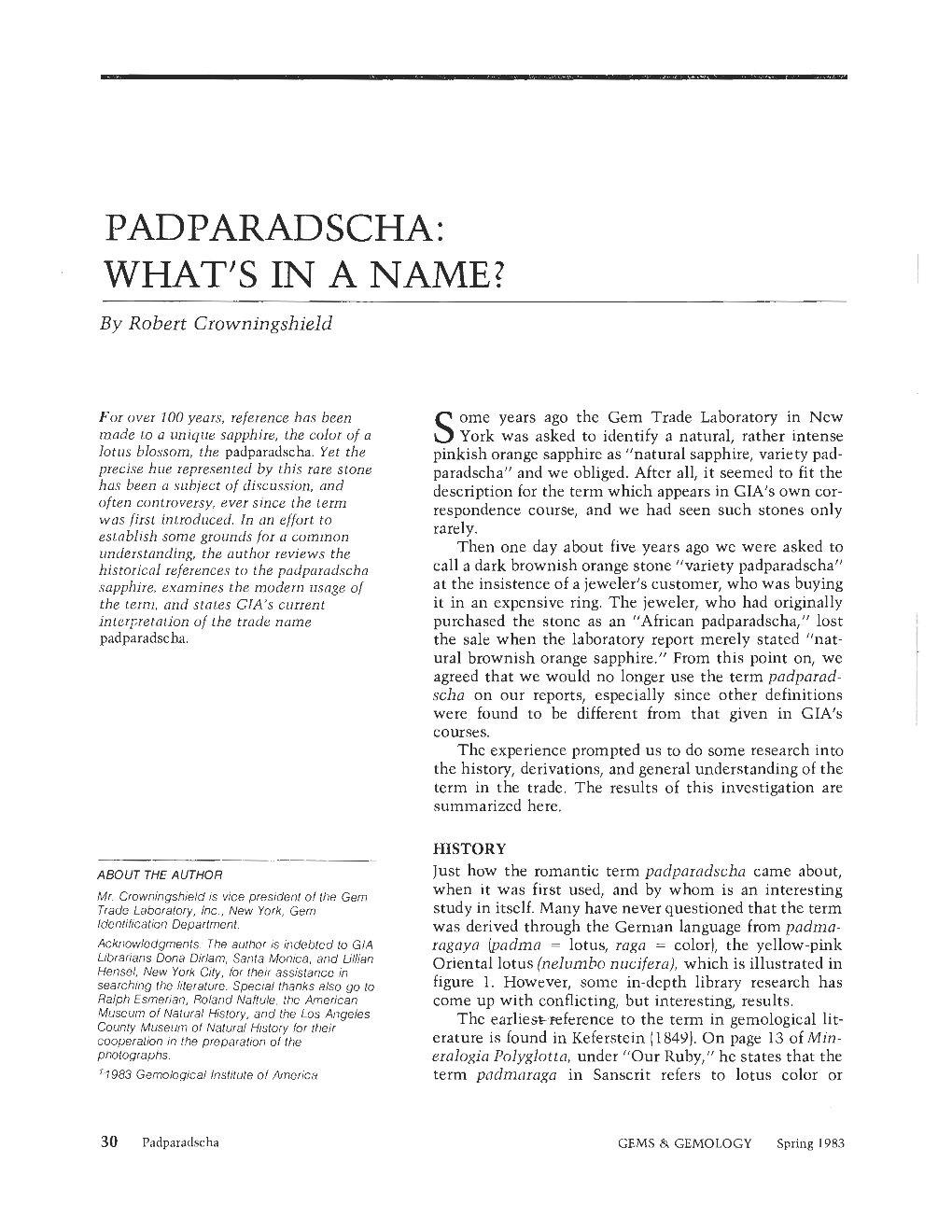 PADPARADSCHA: WHAT's in a NAME? by Robert Crowningshield