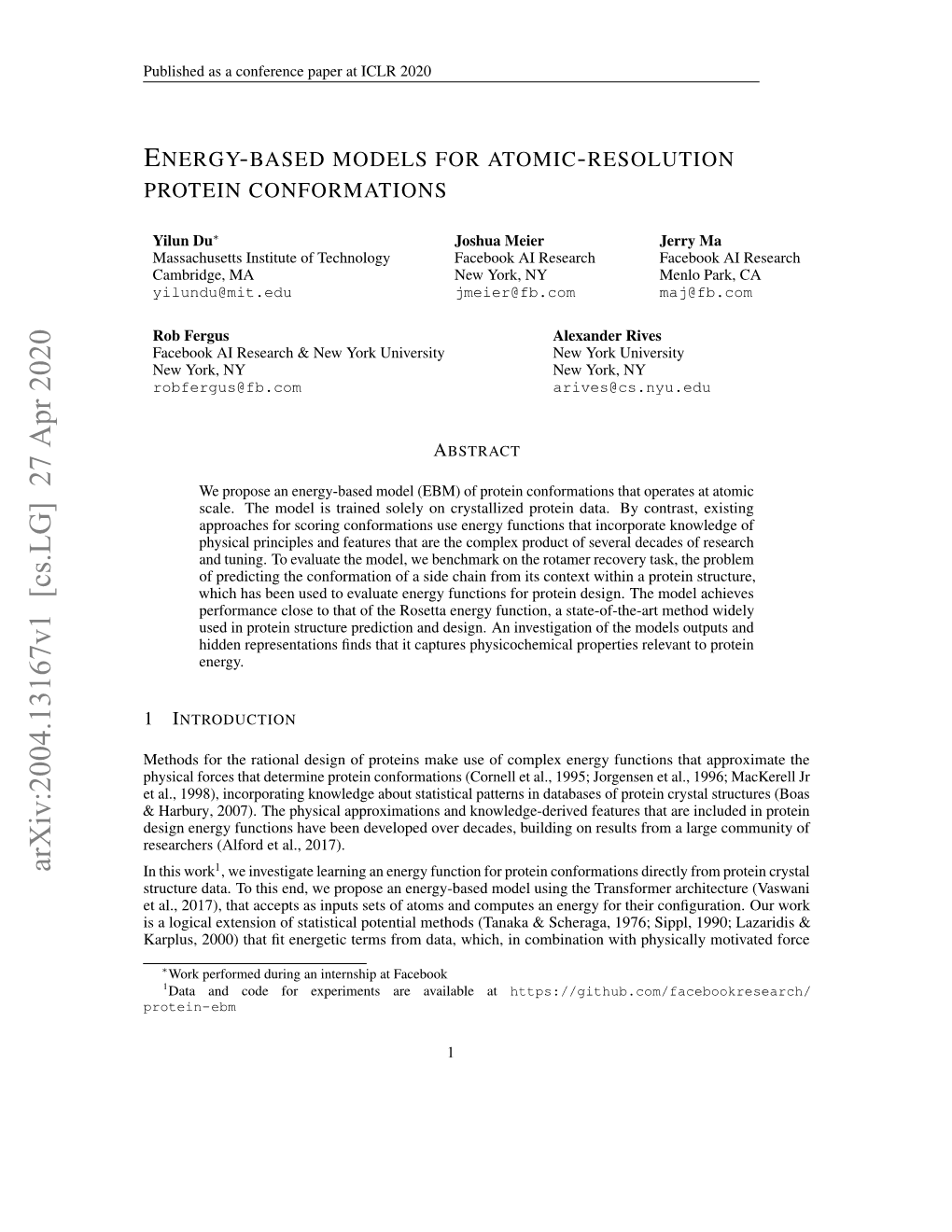 Energy-Based Models for Atomic-Resolution Protein Conformations