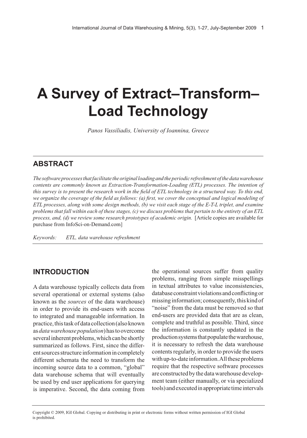 A Survey of Extract–Transform– Load Technology