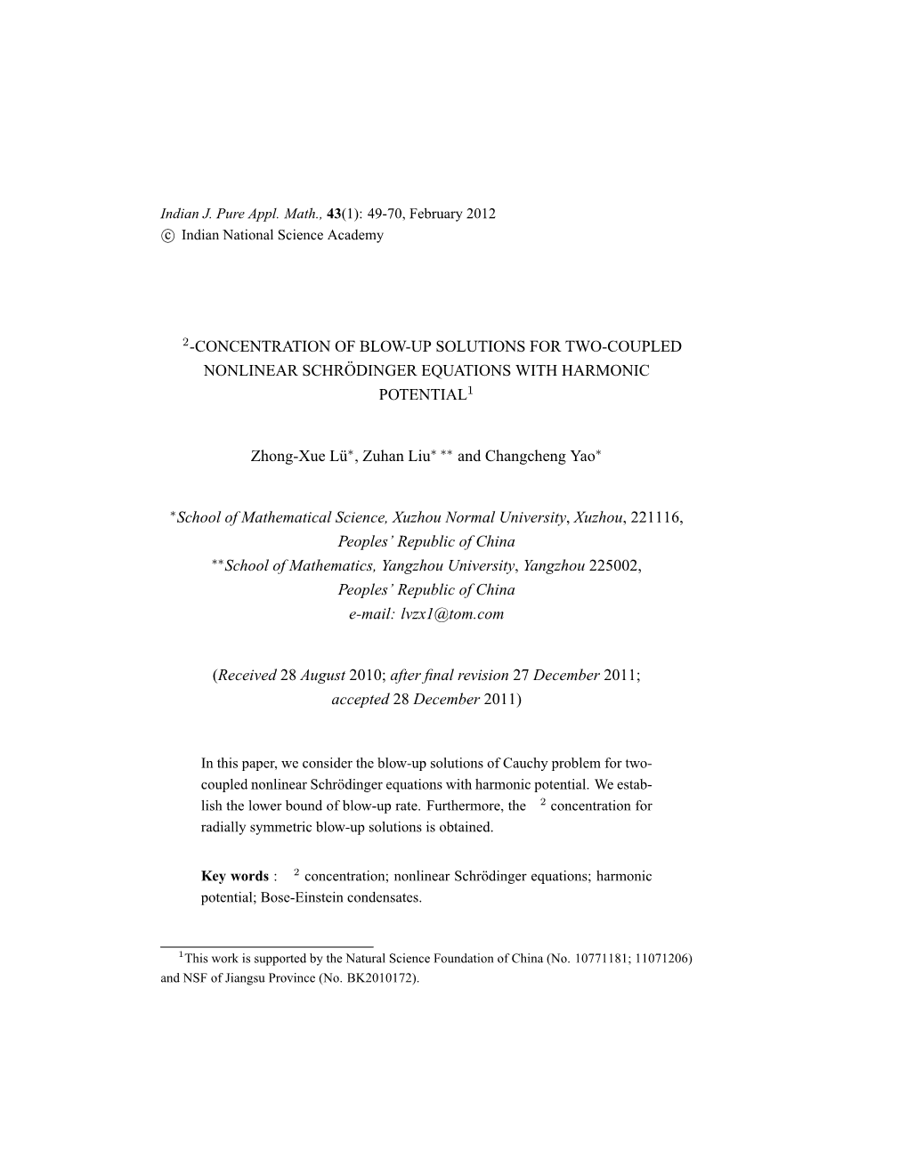 L2-Concentration of Blow-Up Solutions for Two-Coupled Nonlinear Schrodinger¨ Equations with Harmonic Potential1