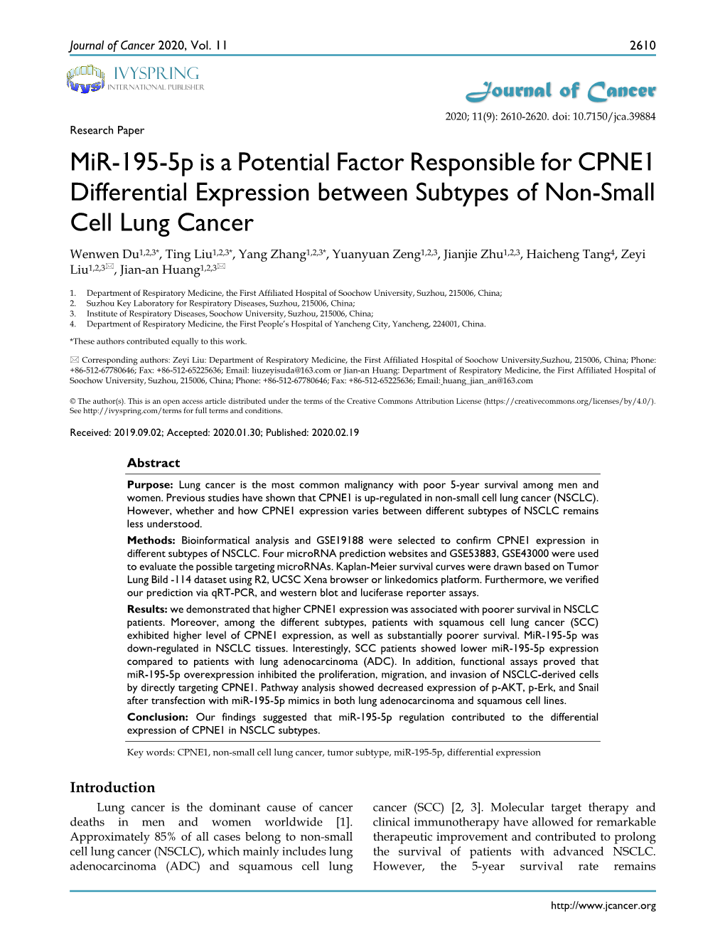 Mir-195-5P Is a Potential Factor Responsible for CPNE1 Differential