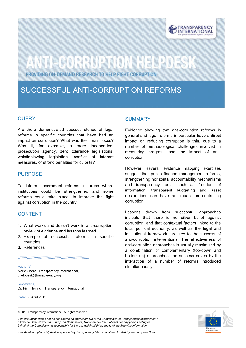Successful Anti-Corruption Reforms