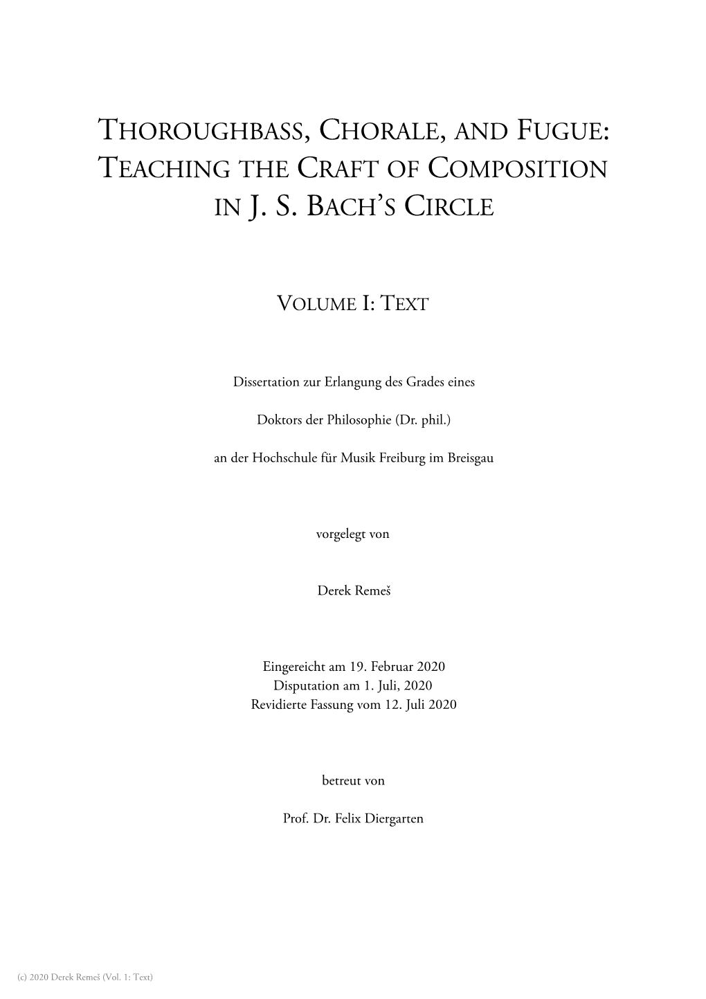 Thoroughbass, Chorale, and Fugue: Teaching the Craft of Composition in J