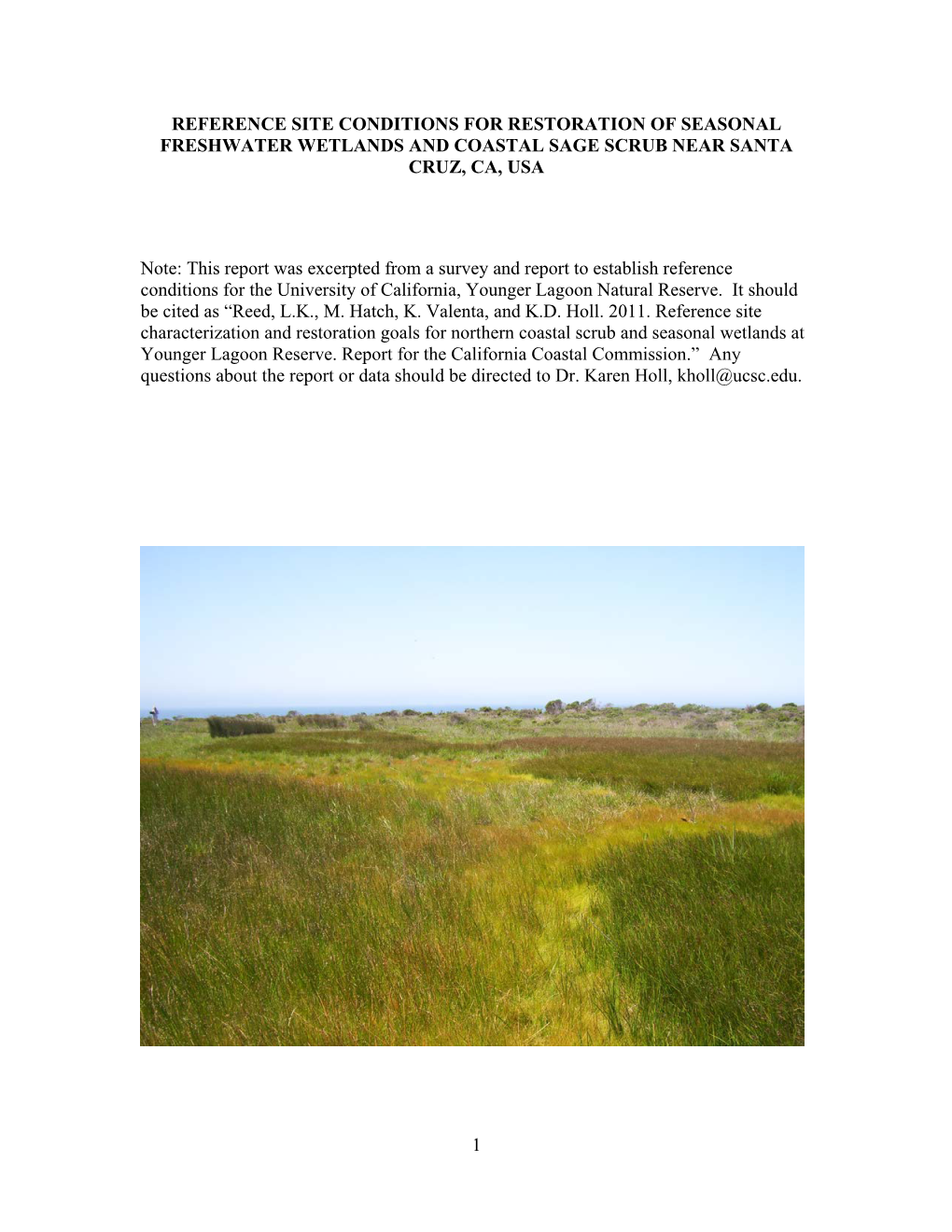 Reference Site Characterization and Restoration Goals for Northern Coastal Scrub and Seasonal Wetlands at Younger Lagoon Reserve