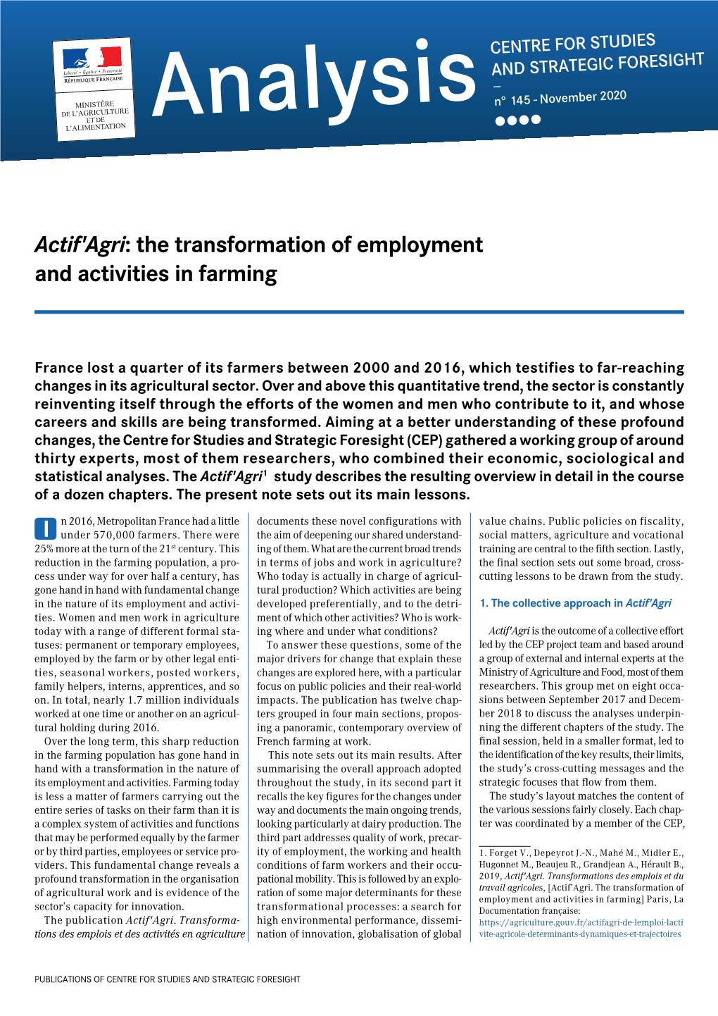 Actif'agri: the Transformation of Employment and Activities in Farming