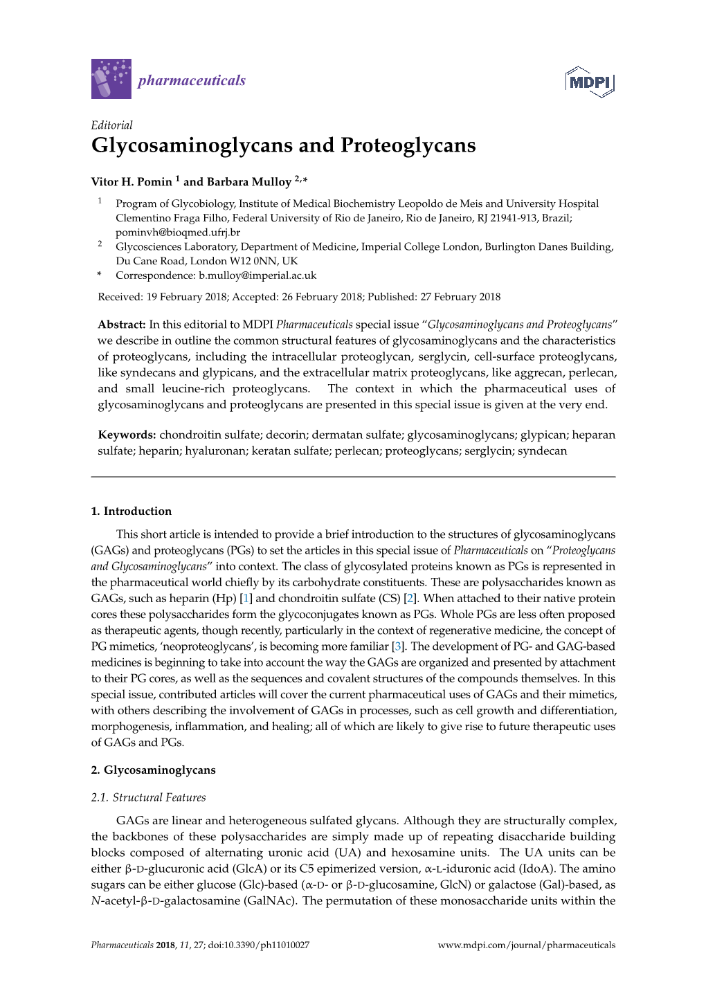 Glycosaminoglycans and Proteoglycans