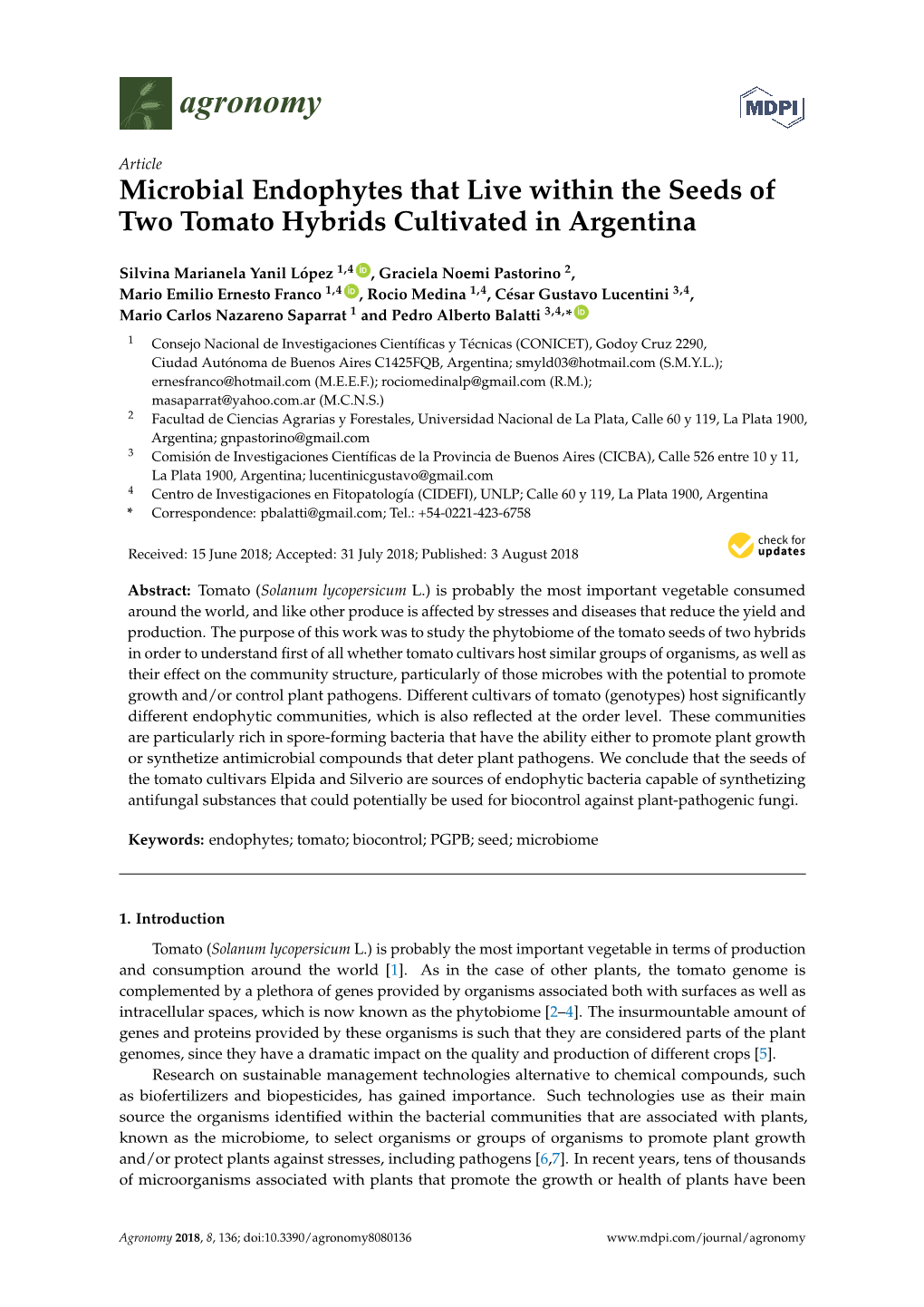 Microbial Endophytes That Live Within the Seeds of Two Tomato Hybrids Cultivated in Argentina