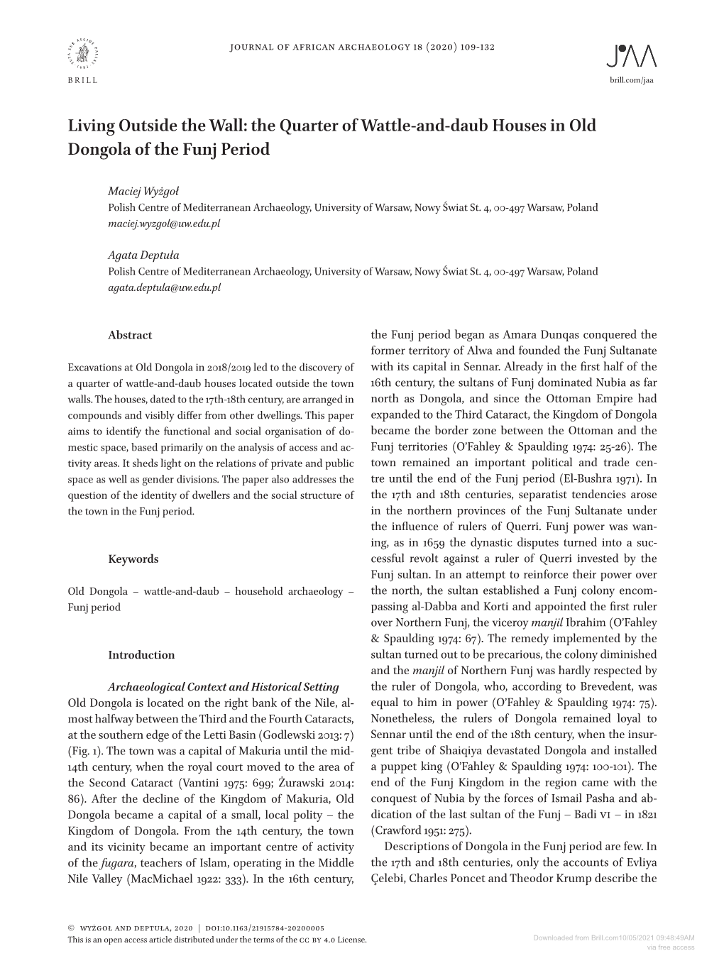Downloaded from Brill.Com10/05/2021 09:48:49AM Via Free Access 110 Wyżgoł and Deptuła