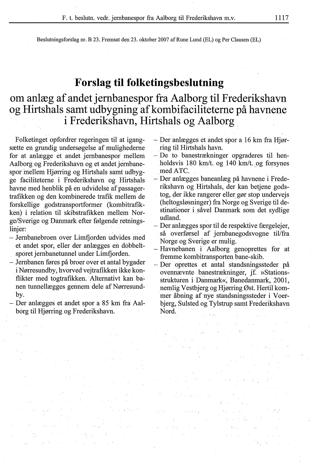 F. T. Beslutn. Vedr. Jernbanespor Fra Aalborg Til Frederikshavn M.V. 1117