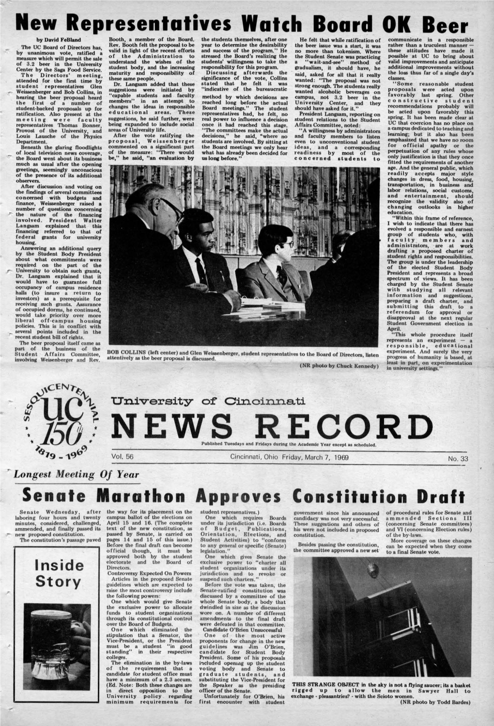 University of Cincinnati News Record. Friday, March 7, 1969. Vol. LVI, No