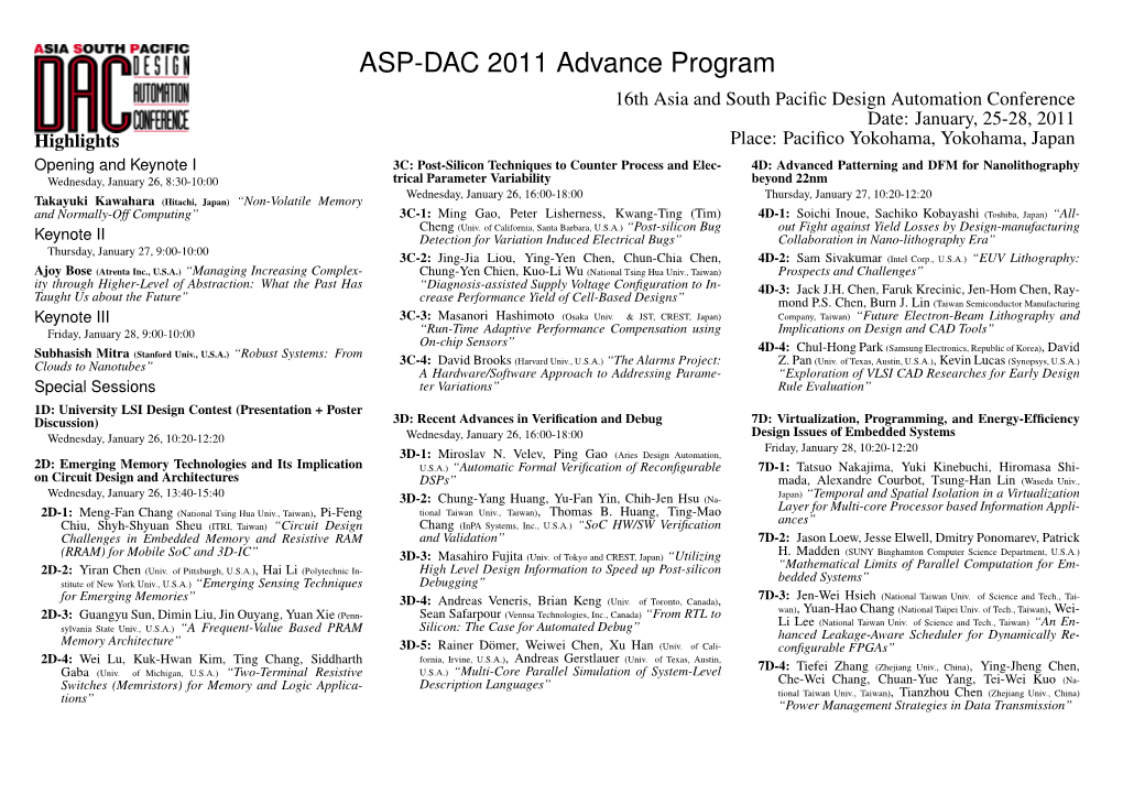 ASP-DAC 2011 Advance Program