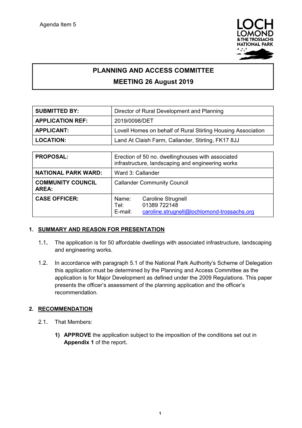 PLANNING and ACCESS COMMITTEE MEETING 26 August 2019