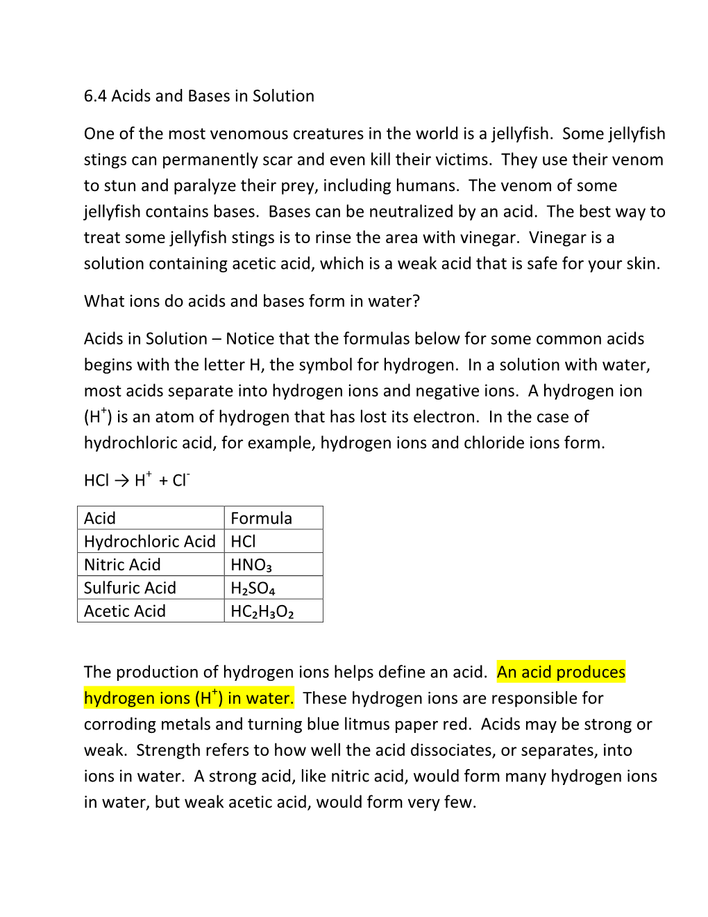 6.4 Acids and Bases in Solution One of the Most Venomous Creatures In