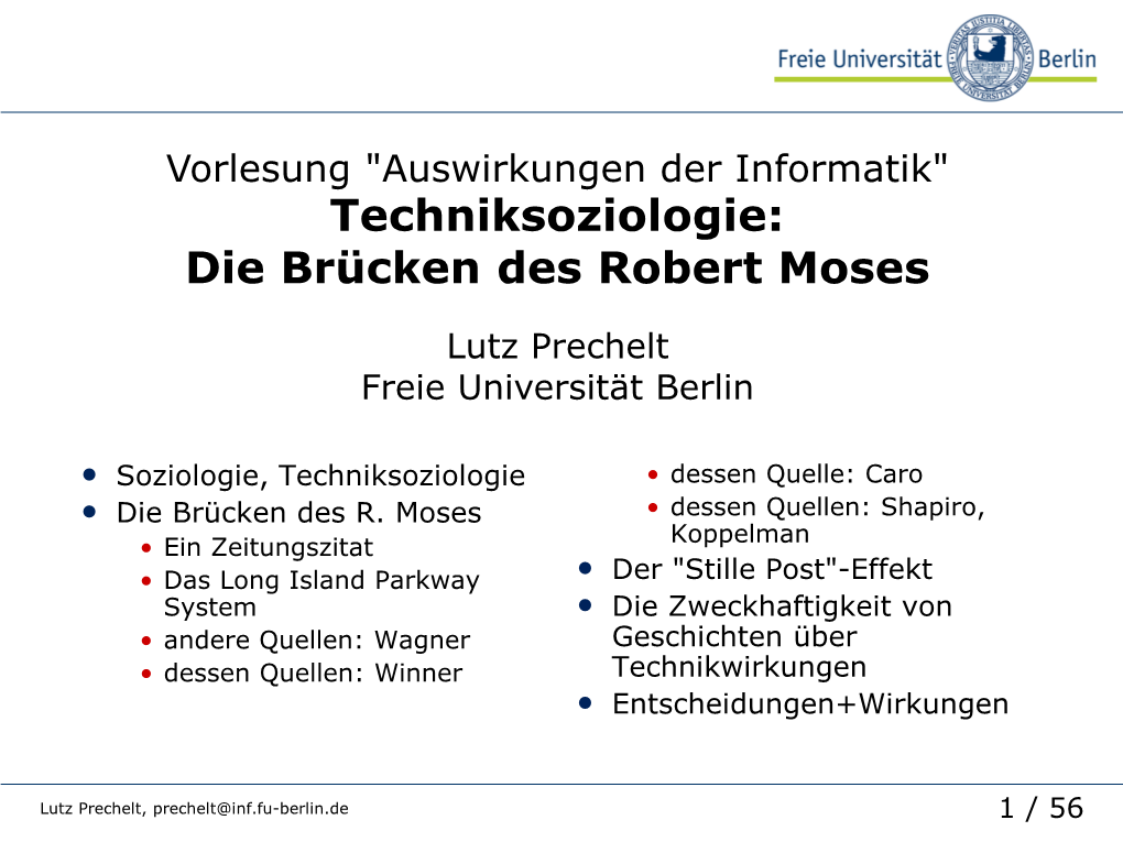 Techniksoziologie: Die Brücken Des Robert Moses