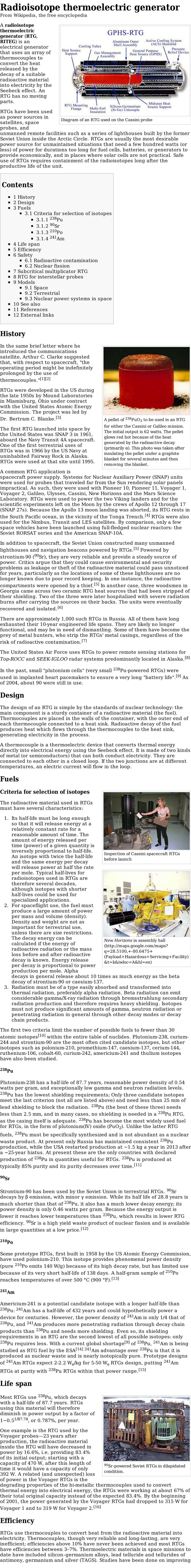 Radioisotope Thermoelectric Generator from Wikipedia, the Free Encyclopedia