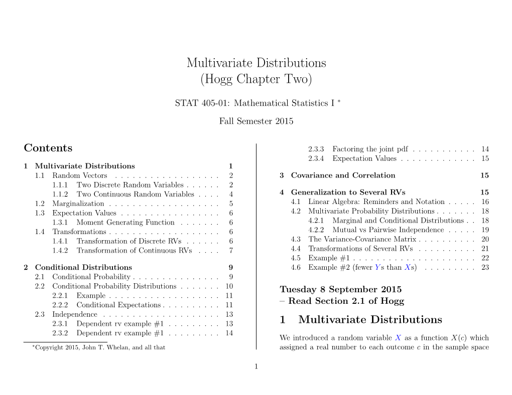 Multivariate Distributions (Hogg Chapter Two)
