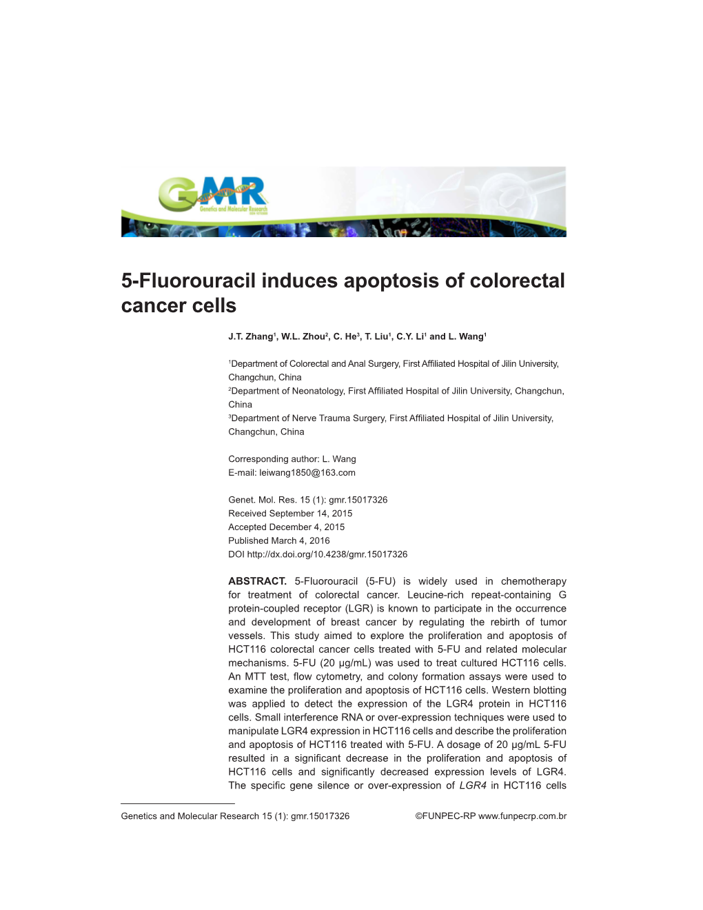 5-Fluorouracil Induces Apoptosis of Colorectal Cancer Cells