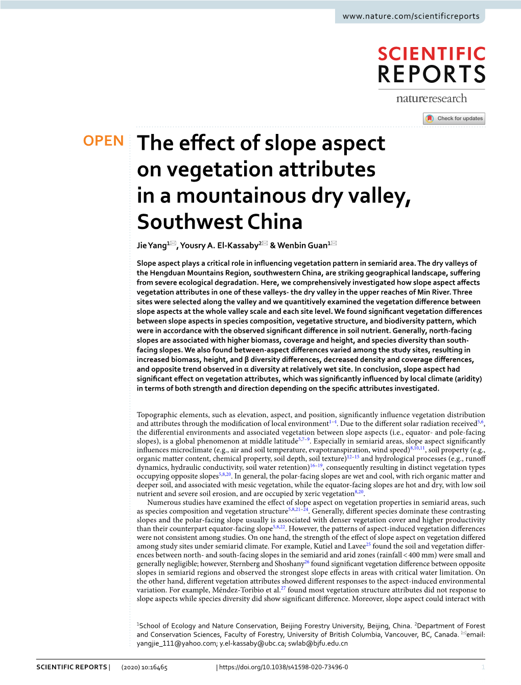 The Effect of Slope Aspect on Vegetation Attributes in A
