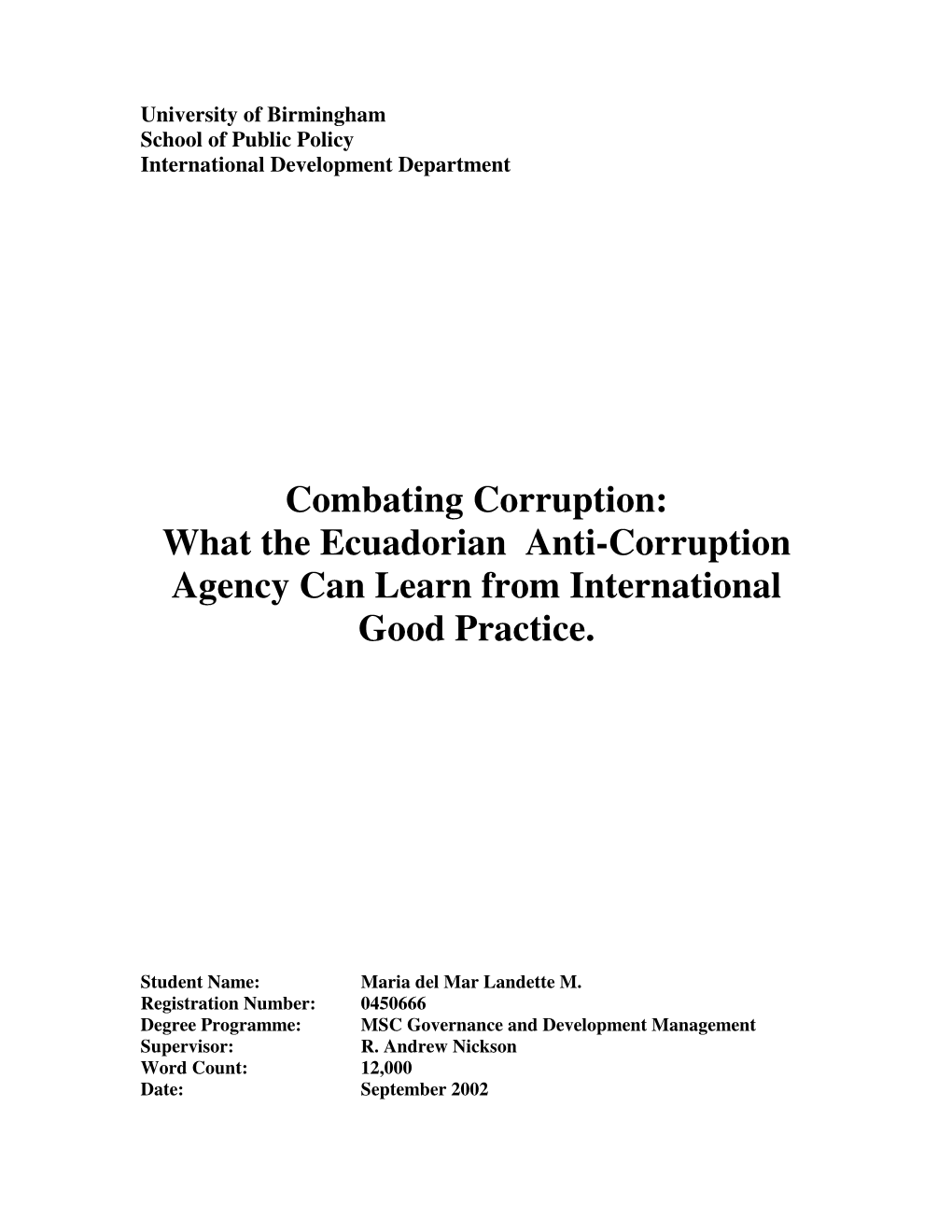Combating Corruption: What the Ecuadorian Anti-Corruption Agency Can Learn from International Good Practice