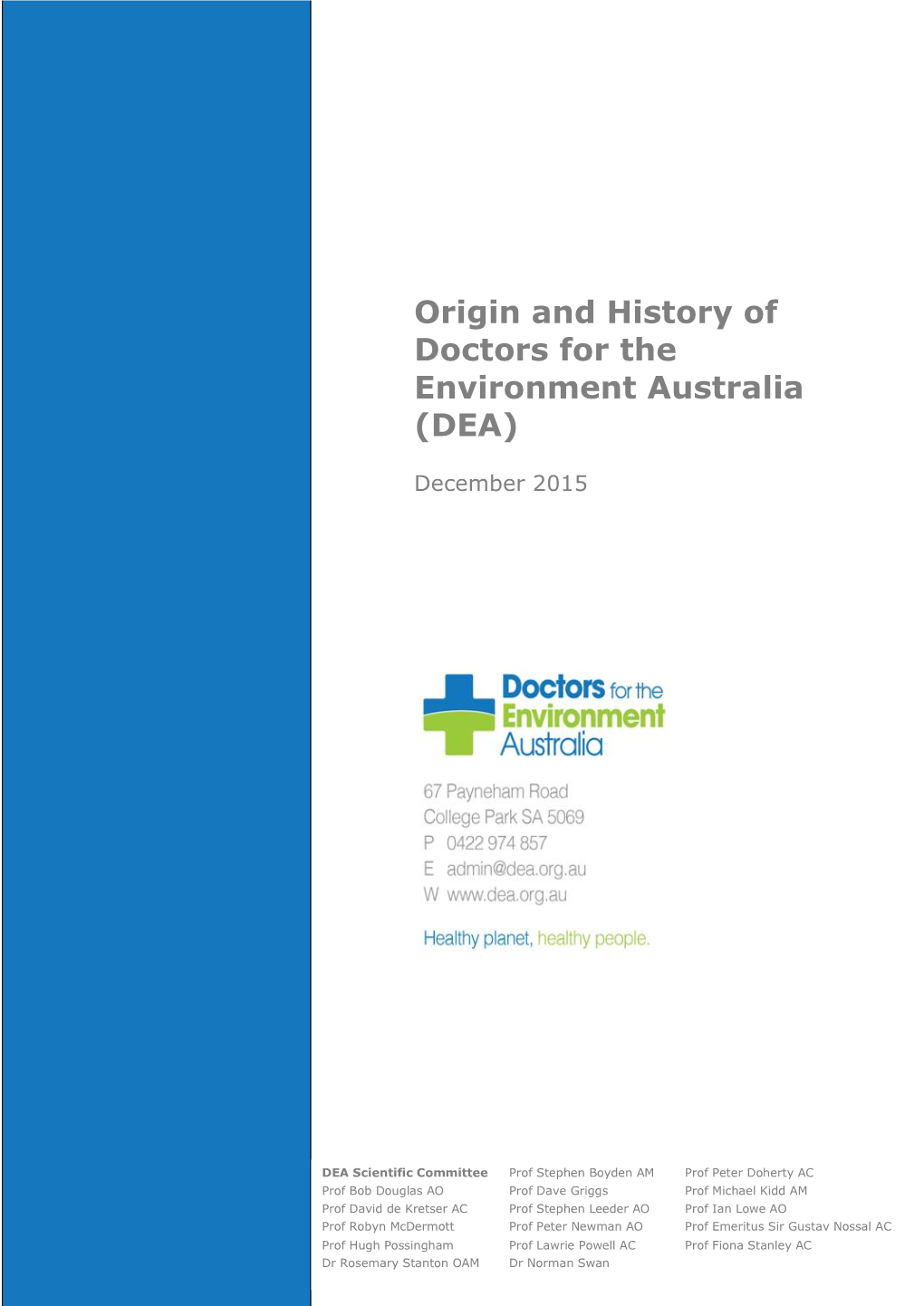 Origin and History of Doctors for the Environment Australia (DEA)