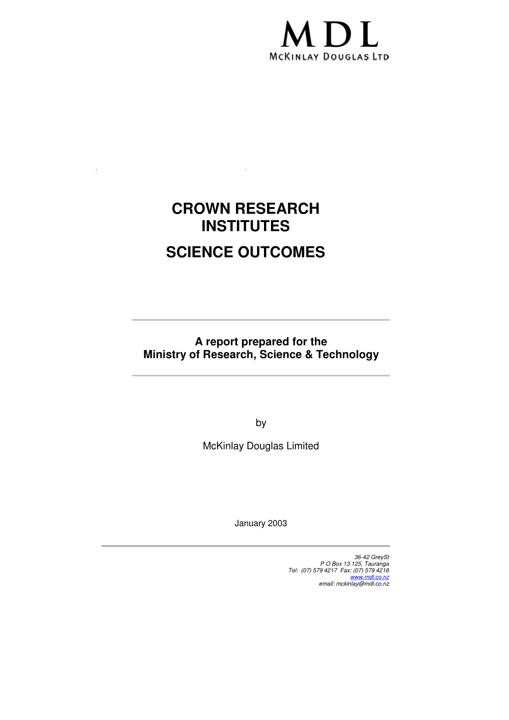 Crown Research Institutes Science Outcomes