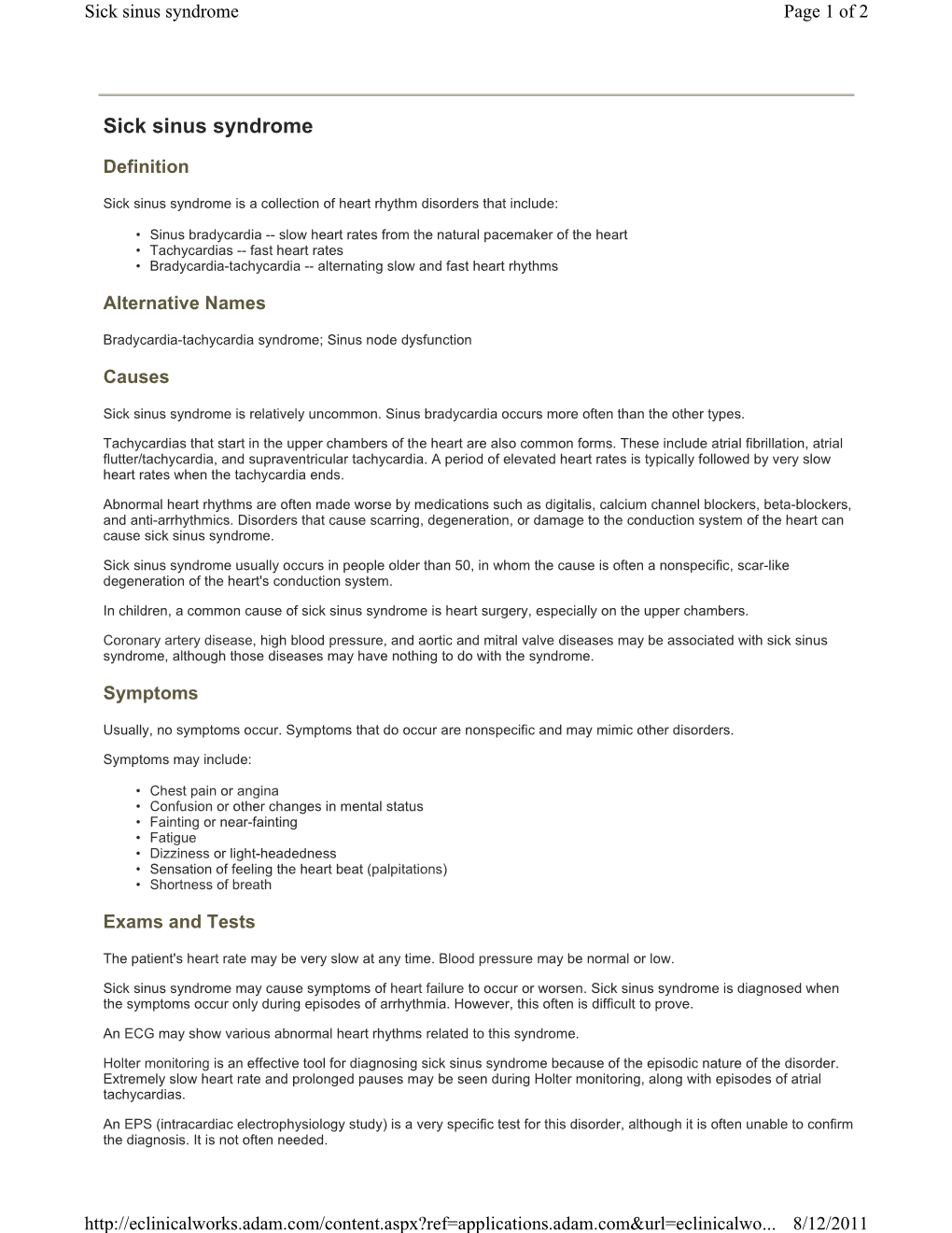 Sick Sinus Syndrome Page 1 of 2