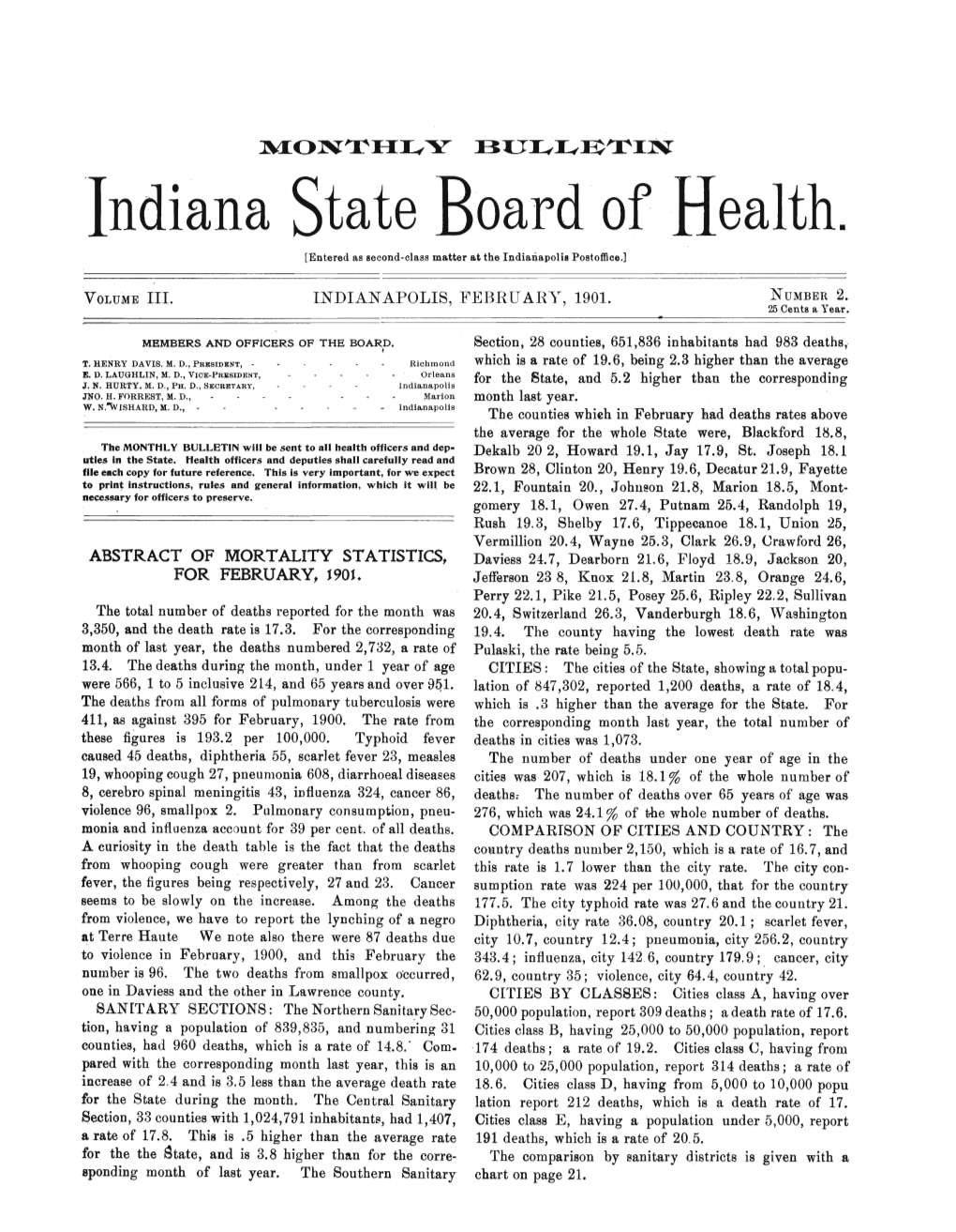 Indianapolis, February, 1901. Abstract of Mortality