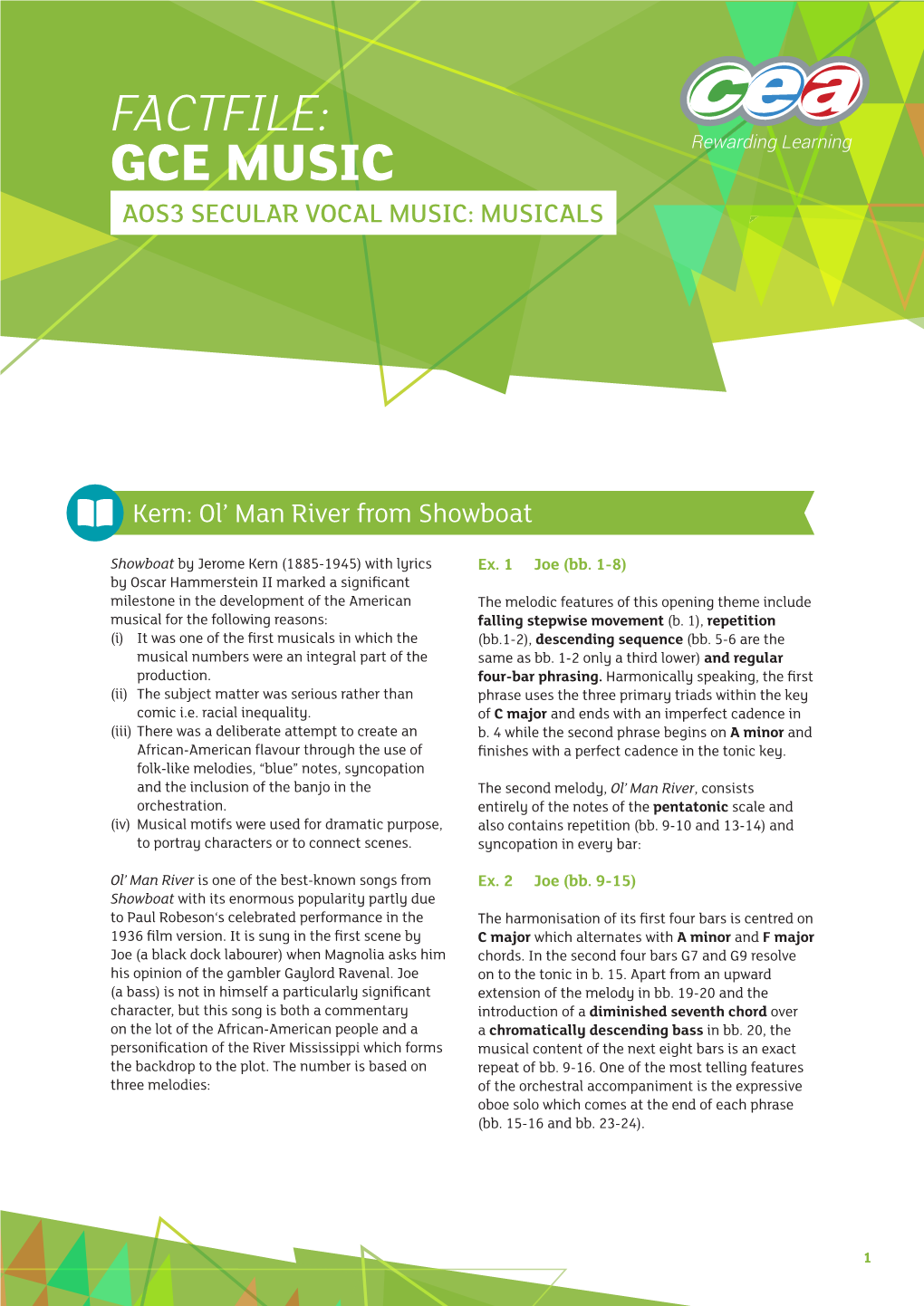 Factfile: Gce Music Aos3 Secular Vocal Music: Musicals